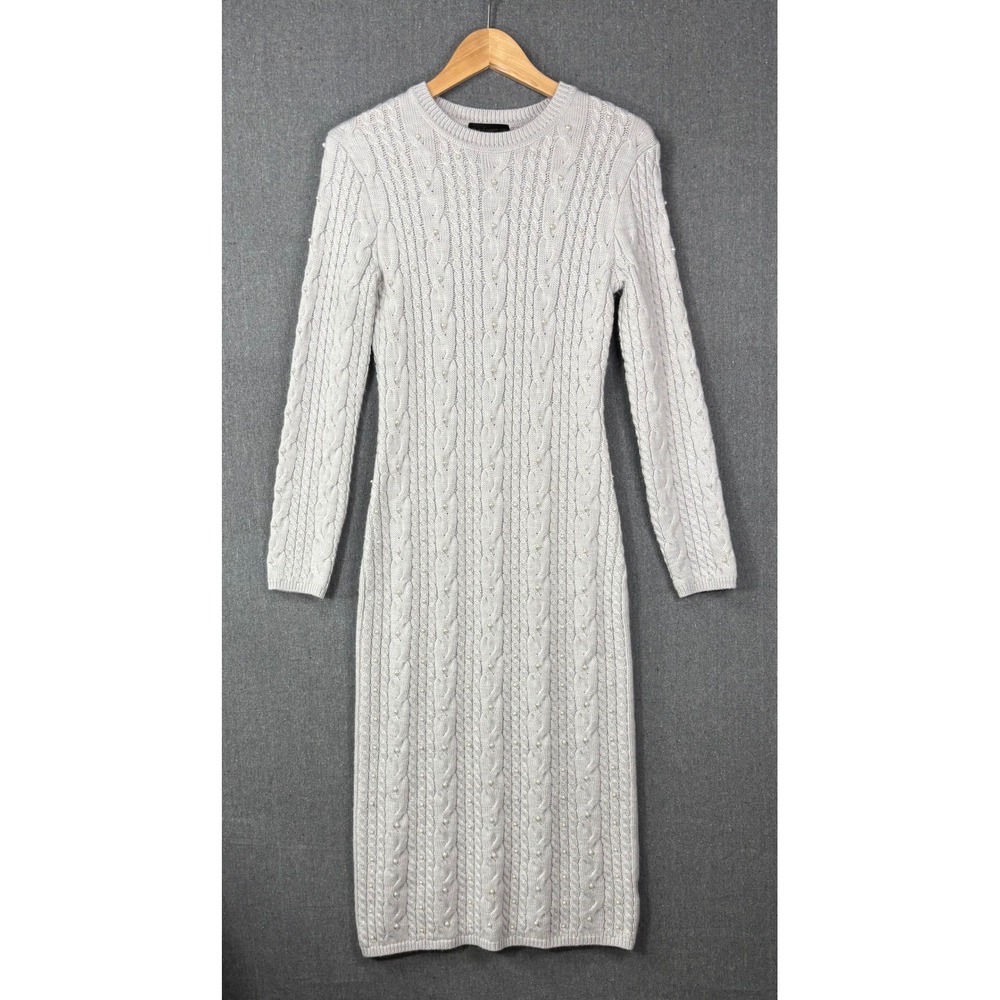 House of Harlow 1960 Pearl‎ Cable Knit Sweater Dress Womens M Gray Midi Winter